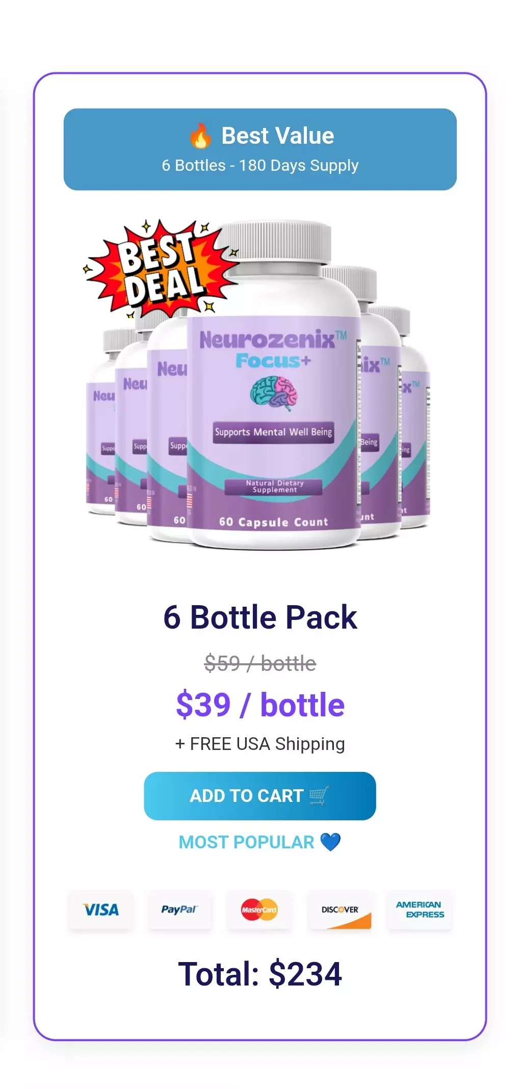Neurozenix™ Focus+ 6 bottles pricing